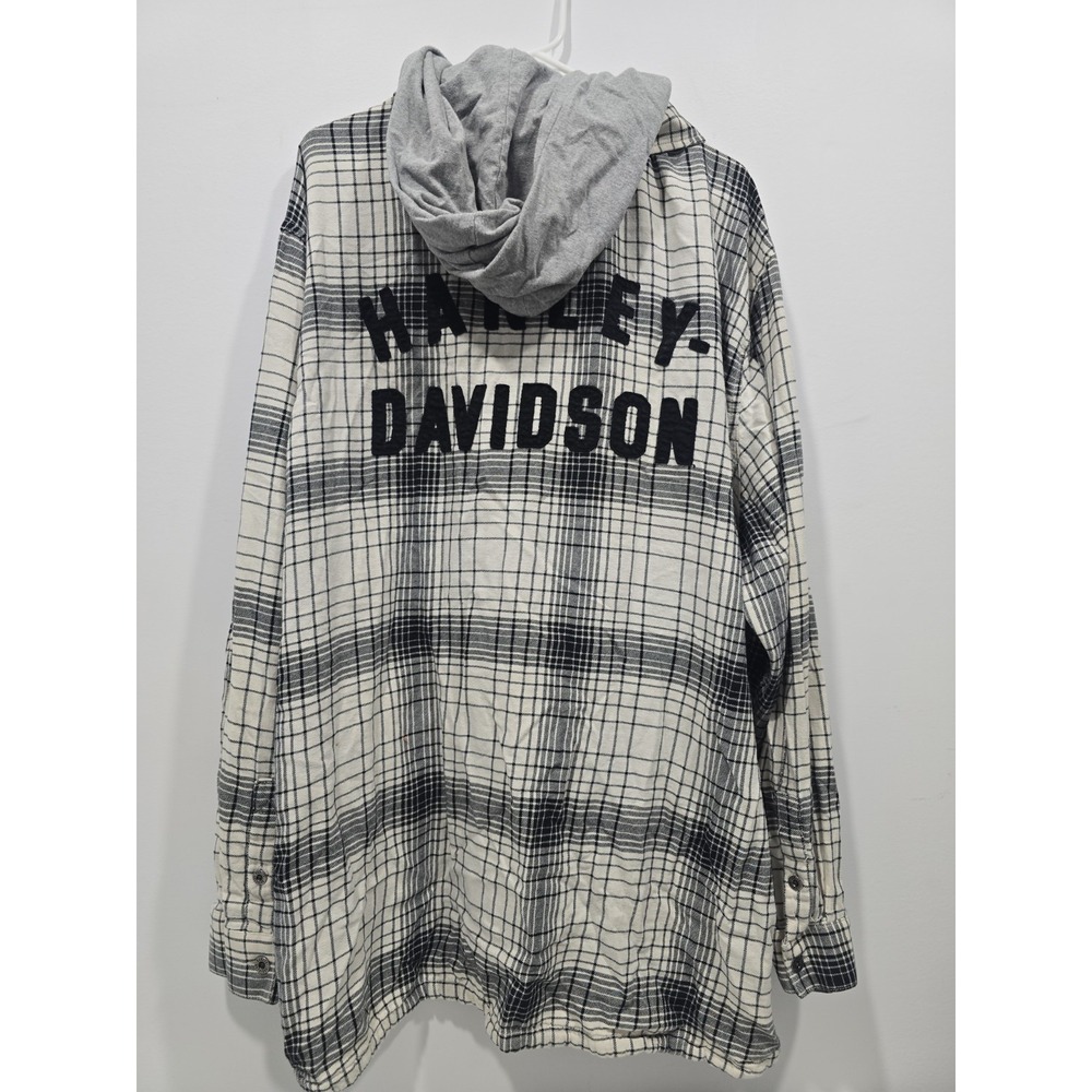 Harley-Davidson Men's 4XL Traveler Hooded Shirt Jacket Plaid Black White